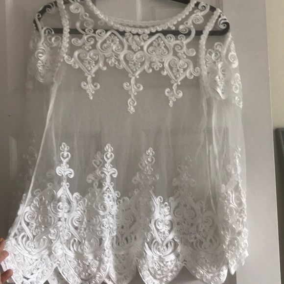 Tops - White Long Sleeve Top with Intricate Lace